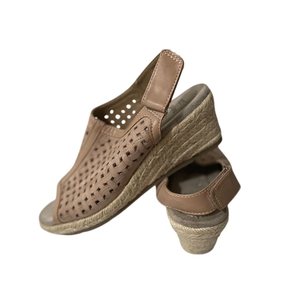 Earth Origins Wedge Sandals Women 6.5 Tan Woven Espadrille Comfort